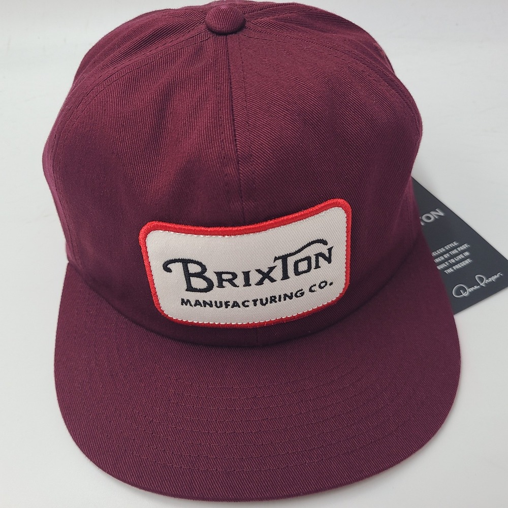 Brixton Hat Snapback Maroon Red White Manufacturing Co Patch Logo Skate Surf Men
